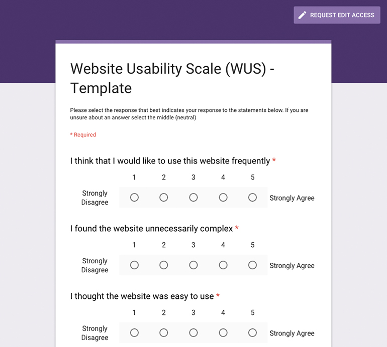 Examples of WUS questions screenshot